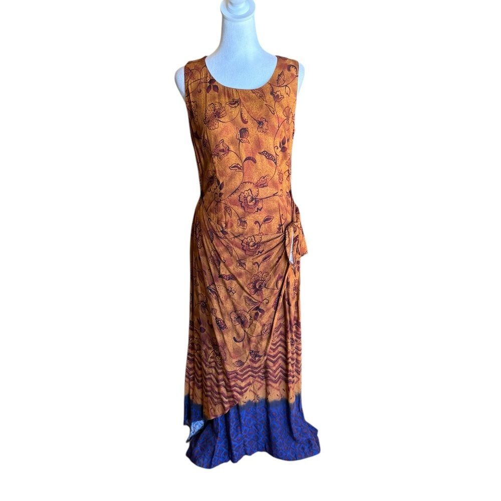 Scarlett Vintage Wrap Maxi Dress Artsy Boho Lagenlook Floral Sleeveless Size 10